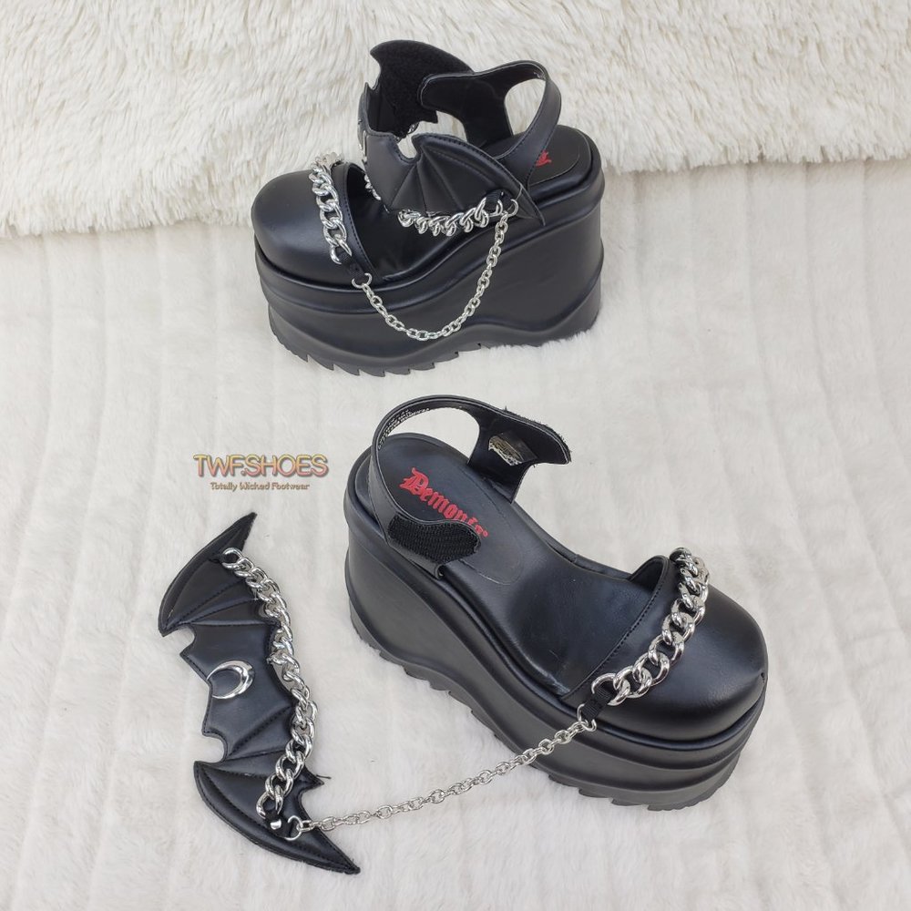 Wave 20 Platform Goth Punk Sandals Bat Closure - Picture 2 of 15